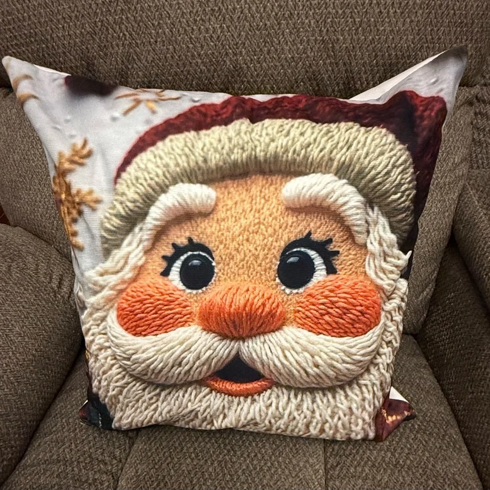 Two Festive double Sided Santa Claus Holiday Pillows